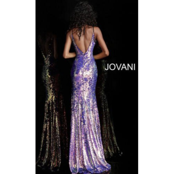 ‼️SOLD‼️Jovani Iridescent Embellished Sequin Fitted V Neck Prom Bridesmaid Dress - Picture 9 of 11